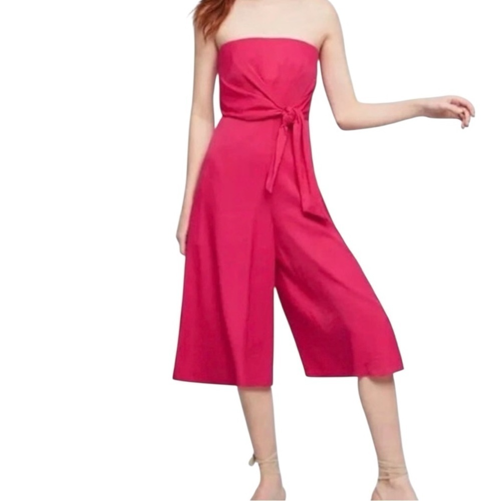 Maeve Pink Strapless Jumpsuit with Wide-Leg Design